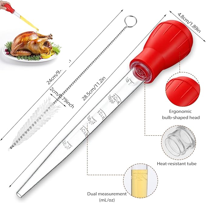 Baster for Cooking Turkey Baster Syringe with Cleaning Brush Baster for Cooking for Hot Liquids Meat and Food Injector Turkey Baster for Aquarium (Red)