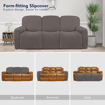 PureFit Super Stretch 3 Seats Recliner Sofa Couch Cover with Pocket | Non Slip Soft Sofa Slipcover, Washable Spandex Reclining Furniture Protector for Kids, Pets (Recliner Sofa, Taupe)