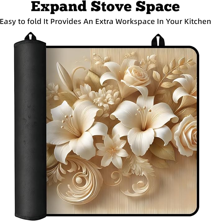 Multi-Design Stove Cover for Glass/Electric Stoves - 3-in-1 Heat-Resistant Protector Mat, Non-Slip Drying Rack 28"x20"