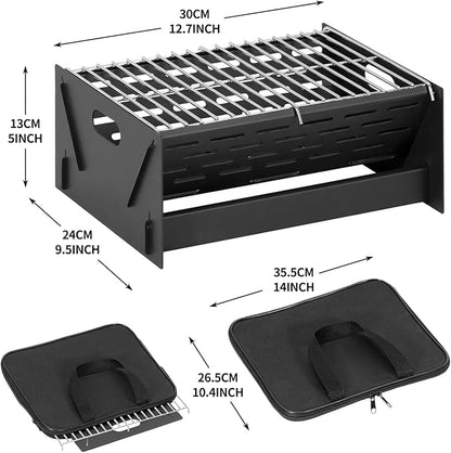 Portable Charcoal Grill, Folding Camping Campfire Grill with Carry Bag, Heavy Duty BBQ Grill Fire Pit for Outdoor Cooking, Camping, Picnic, Patio, Backyard by DNKMOR