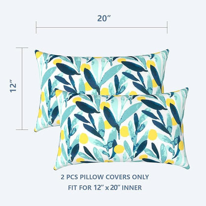 LVTXIII Outdoor/Indoor Lumbar Pillow Cases ONLY, 12” x 20” Patio Garden Decorative Lumbar Pillow Covers All Weather Lumbar Cushion Covers for Home Garden Sofa Use, Leaves Multi