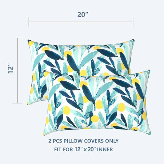LVTXIII Outdoor/Indoor Lumbar Pillow Cases ONLY, 12” x 20” Patio Garden Decorative Lumbar Pillow Covers All Weather Lumbar Cushion Covers for Home Garden Sofa Use, Leaves Multi