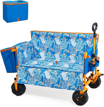 500lbs Love-Seat Wagon 3-in-1 Bench Wagon Seat for 2 Adults | Heavy Duty Utility Cart, 31L Detachable Cooler Bag, Adjustable Handle &Cup Holders,Perfect for The Beach, Sport, Camping