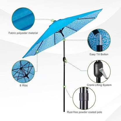 Backyard Expressions 9 ft. Patio Umbrella, Market Table Umbrella w/Tilt and Crank, 8 Ribs
