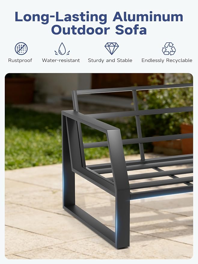 Oversized Modern Outdoor Patio Chair Set of 2 with 5" Thick Cushions, Deep Seat & Wide Armrests, Aluminum All-Weather Rustproof UV-Resistant Frame for Garden, Backyard, Porch