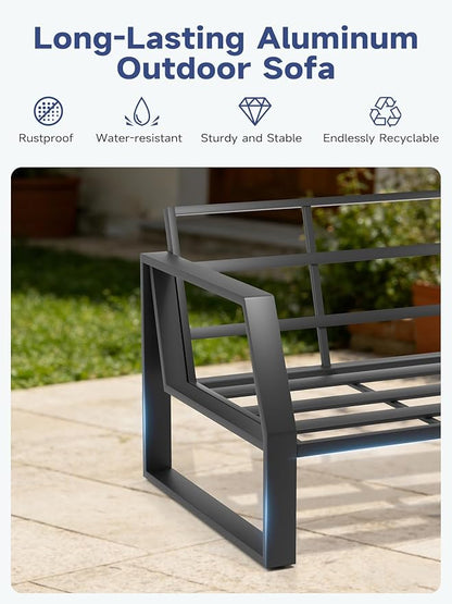 Oversized Modern Outdoor Patio Furniture Set with 5" Thick Cushions, Deep Seats & Wide Armrests, Comfortable Aluminum All-Weather Rustproof UV-Resistant Frame, 4-Seater for Garden, Backyard, Poolside