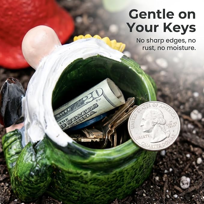 Hide a Key Outside Garden Gnomes Key Hider, 8 Inch Funny Dwarf Statue with Hidden Safe Secret Compartment, Waterproof Lock Box for Spare Keys, Outdoor Yard Patio Lawn Decor