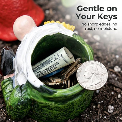 Hide a Key Outside Garden Gnomes Key Hider, 8 Inch Funny Dwarf Statue with Hidden Safe Secret Compartment, Waterproof Lock Box for Spare Keys, Outdoor Yard Patio Lawn Decor