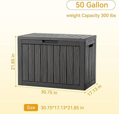 50 Gallon Deck Box for Outdoor and Indoor Use, Outdoor Storage Box for Picnic Supplies, Gardening Tools Waterproof, Lockable and Easy to Install Black