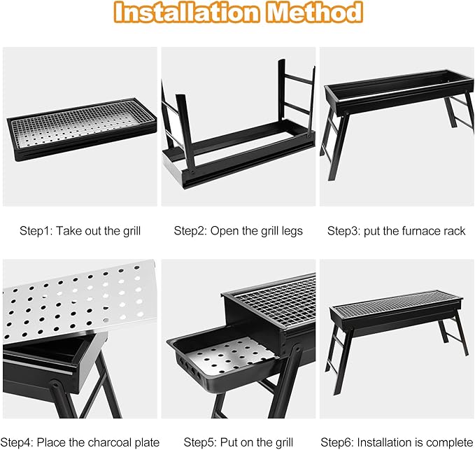 Ergocar BBQ Grill, Foldable and Portable Stainless Steel BBQ, Charcoal Grill with Stand and Drawer Type Ash Accumulator, for Outdoor Picnic Garden Terrace Camping Trip