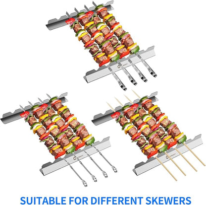 Kabob Skewers Stainless Steel Long BBQ Barbecue Skewers, Flat Metal Kebob | BBQ Sticks Wide Reusable Grilling Skewers for Meat Chicken,Set of 9 Including 2 barbeecue rack with Storage Bag