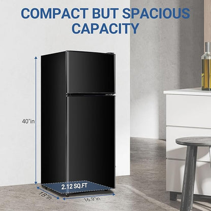 Mini Fridge with Freezer 4.0 Cu. Ft. Small Refrigerator with Freezer, 7-Level Adjustable Temperature, Compact Apartment Fridge Removable Shelves for Dorm, College, Office, Black