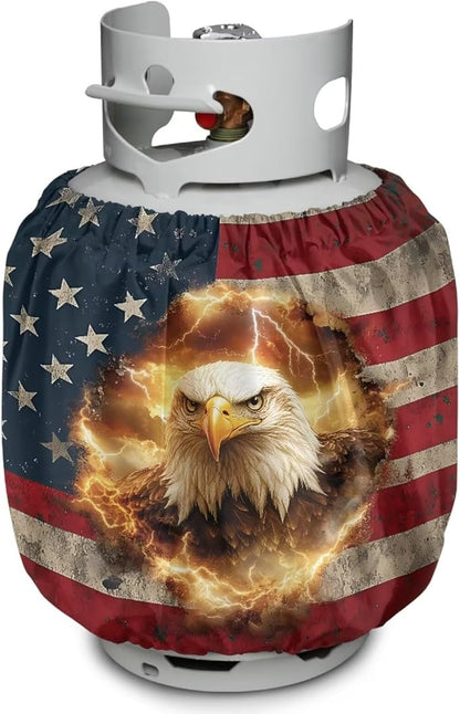 Camper Propane Tank Cover USA Flag Eagle Outdoor 600D Heavy Duty Waterproof Covers Fits Standard 20 lb Cylinder, 13.7'' x 16.5'' for Rv Trailer