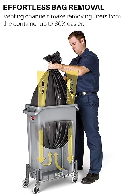 Rubbermaid Commercial Products Slim Jim Plastic Rectangular Trash/Garbage Can With Venting Channels, 23 Gal, Black, for Kitchen/Office/Workspace, Pack of 4
