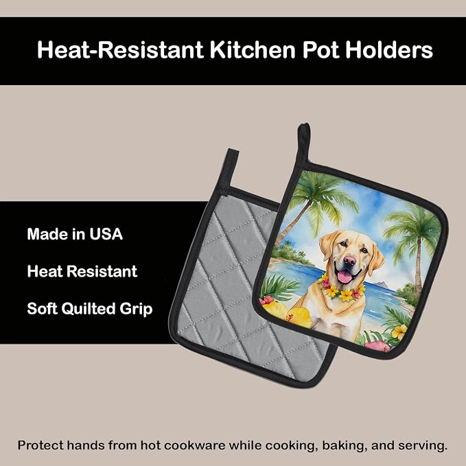 Caroline's Treasures Yellow Labrador Retriever Luau Pair of Pot Holders Kitchen Heat Resistant Pot Holders Sets Oven Hot Pads for Cooking Baking BBQ, 7 1/2 x 7 1/2