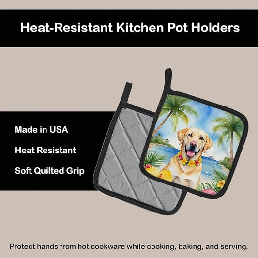 Caroline's Treasures Yellow Labrador Retriever Luau Pair of Pot Holders Kitchen Heat Resistant Pot Holders Sets Oven Hot Pads for Cooking Baking BBQ, 7 1/2 x 7 1/2