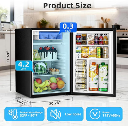 Antarctic Star 4.5 Cu.Ft Compact Refrigerator with Freezer,Mini Fridge Single Door with Adjustable Thermostat,Removable Glass Shelves for Apartment/Dorm/Office,BLACK