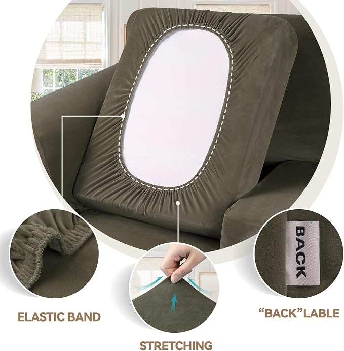 WEERRW Velvet Stretch 2 Pieces Chair Sofa Slipcovers Washable, Light Brown | Armchair Slipcovers Luxury Soft Velvet Plush Furniture Protector Couch Cover with Elastic Bottom for Kids Pets, Small