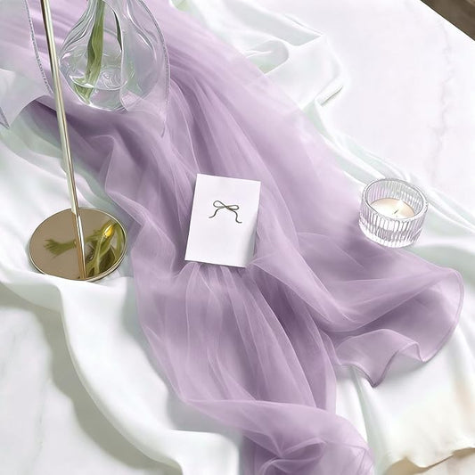 Purple Glitter Chiffon Table Runner 35x120 Inches 6 Pack for Christmas Home Dining Party Table Decor