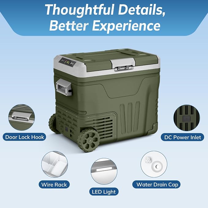 Antarctic Star 12 Volt Refrigerator,53QT(50L)Electric Cooler Compressor, Portable Refrigerator -4℉~68℉,Car Fridge 12/24V DC 100-240V AC,Portable Freezer with Wheels&2 Baskets for Camping,Travel,GREEN | 50L Car Fridge Compressor,Plug in Coolers for Vehi...
