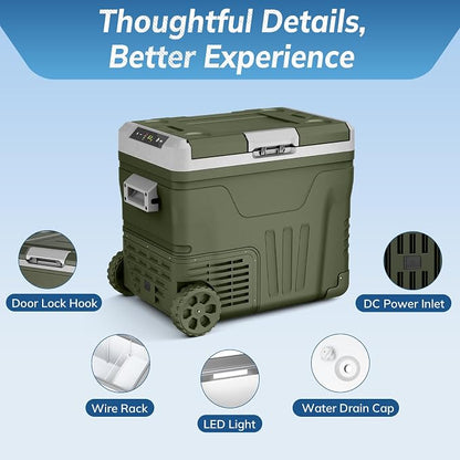 Antarctic Star 12 Volt Refrigerator,53QT(50L)Electric Cooler Compressor, Portable Refrigerator -4℉~68℉,Car Fridge 12/24V DC 100-240V AC,Portable Freezer with Wheels&2 Baskets for Camping,Travel,GREEN | 50L Car Fridge Compressor,Plug in Coolers for Vehi...
