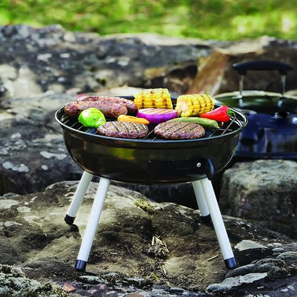 Black 14.5" Portable Charcoal Grill, Small Outdoor Barbecue Grill, Sturdy Steel Construction for Easy Grilling Anywhere