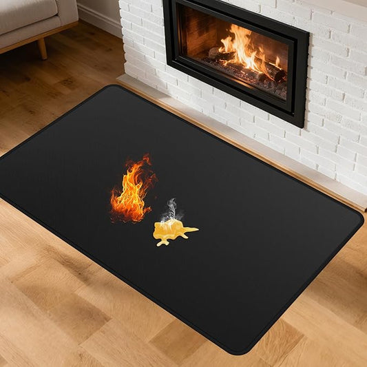Fireplace Mat - Double-Sided Fireproof Waterpoof Wood Stove Hearth Pads (25x39 Black One)