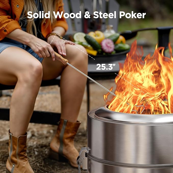 Ciays Smokeless Fire Pit 21 Inch, Portable Wood Burning Firepit for Camping & Backyard, Outdoor Fire Pit with Patented Technology, Steel Grill Rack, Fire Poker & Carry Bag, Easy Setup