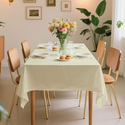 54 Inch X 100 Feet Plastic Table Cover Roll Premium Disposable Plastic Tablecloth for All Type/Shape Tables | Picnic, Party, Banquet, Birthdays, Weddings (Beige, 54 Inch X 100 Feet)