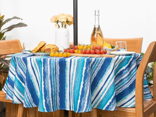 YiHomer Indoor Outdoor Tabletop for Spring Summer Decorations, Picnics and Dinner Parties - Stain and Water Resistant, Crayon Art (Ocean), Tablecloth, 60" Round