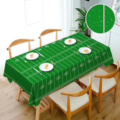 Swono American Football Field Tablecloth Green Lawn Sport Football Field Rectangle Table Cloth Washable Plaid Table Cover for Kitchen Holiday Dinner, 52x 70 Inch Tablecloth