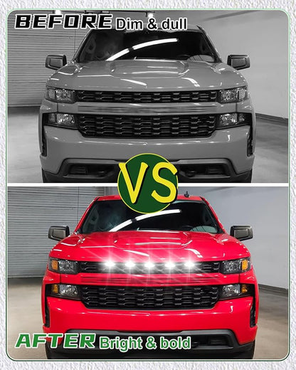 LED Grill Lights for 2019 2020 2021 Chevy Silverado Accessoreis | Clip On Front Grille Insert Light Bar Head Lamp Fits Silverado Trail Boss,WT,Custom Only
