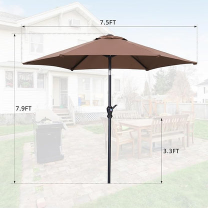 7.5FT Patio Umbrella, Outdoor Table Umbrella, Market Umbrella with Push Button Tilt and Crank for Garden, Lawn, Deck, Backyard & Pool
