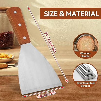 2PC Grill Griddle Spatula Scraper Stainless Steel Blade Barbecue Cooking Grill
