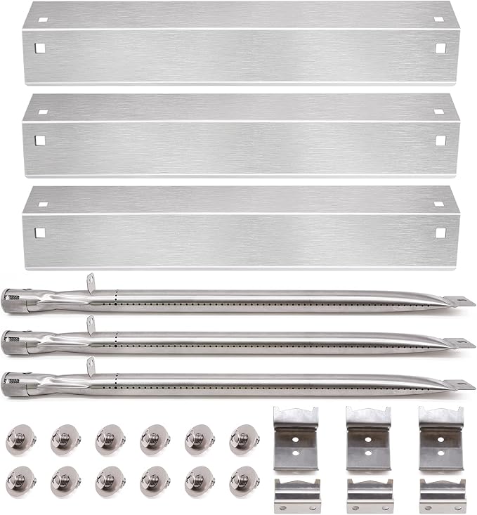 Grill Parts Kit for Char Griller 5050 5650 3001 5072 3072 3008 5252 3030 300 Replacement Parts, Flame Shields, Burner Pipes, Burner Tube/Flare Up Shield Support Kit