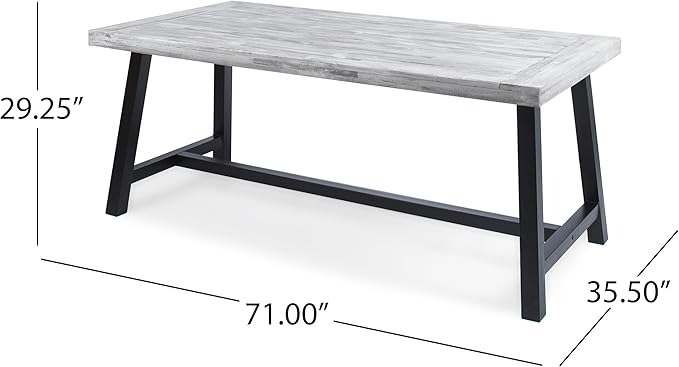 GDFStudio Cassie Outdoor Modern Industrial 3 Piece Acacia Wood Picnic Dining Set with Benches, Sandblasted Light Gray and Black Rustic Metal
