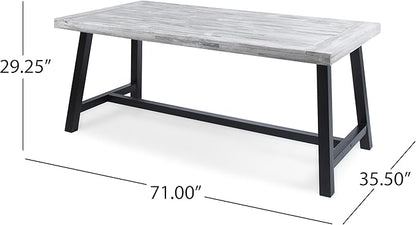 GDFStudio Cassie Outdoor Modern Industrial 3 Piece Acacia Wood Picnic Dining Set with Benches, Sandblasted Light Gray and Black Rustic Metal