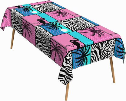 54x78 Inch Tropical Flamingo Rectangle Tablecloth Vintage 80s Summer Palm Tree Leopard Zebra Table Cloth Washable Durable Table Cover for Kitchen Dining Beach Hawaiian Luau Party Decor