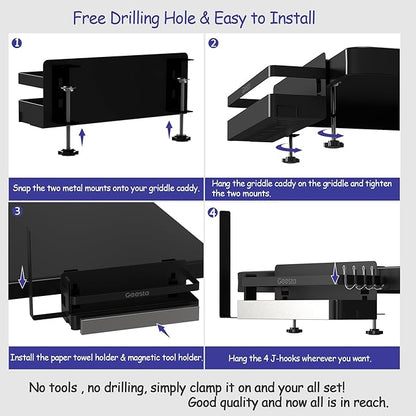 Geesta Upgraded Griddle Caddy for Blackstone 28"/36" Griddles/Weber Grill/Prep Cart, BBQ Grill Accessories Space Saver with Magnetic Tool Holder & Paper Towel Holder