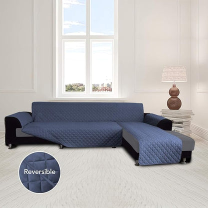 Easy-Going Reversible L-Shape Sectional Couch Cover, Large, Dark Blue | Soft Sofa Slipcover For Dogs, Fits Left/Right Chaise Lounge Protector, Water Resistant Mat For Living Room