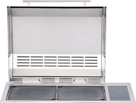 Kenyon Texan Built-In Electric Grill with Faceted Single Piece Lid and Standard Lite Touch Control, Stainless Steel Body, UL-Approved for Use Indoors and Outdoors, No-Flame Grill, 240 Volts