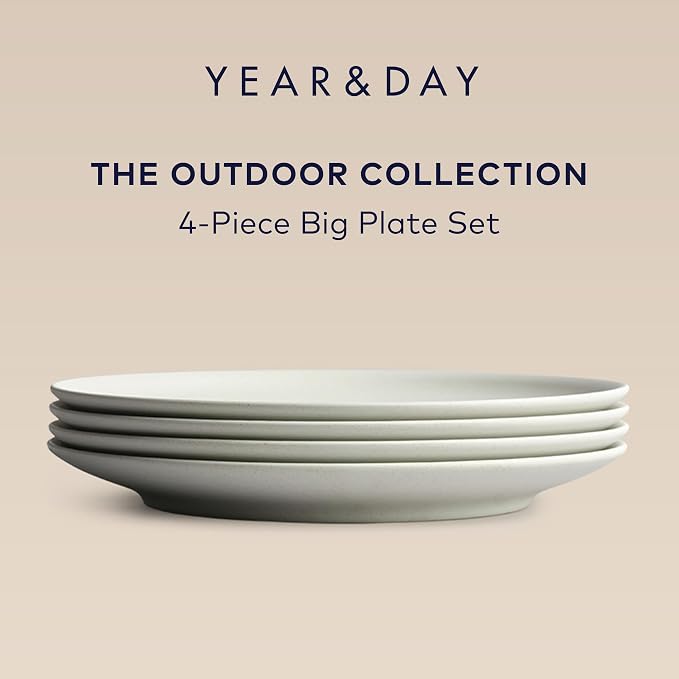 Year & Day Outdoor Set of 4 Unbreakable Lightweight Dinner Plates, Plant Derived, Moon White, 10.6 inch
