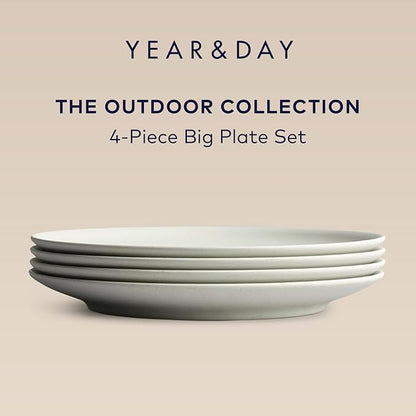 Year & Day Outdoor Set of 4 Unbreakable Lightweight Dinner Plates, Plant Derived, Moon White, 10.6 inch