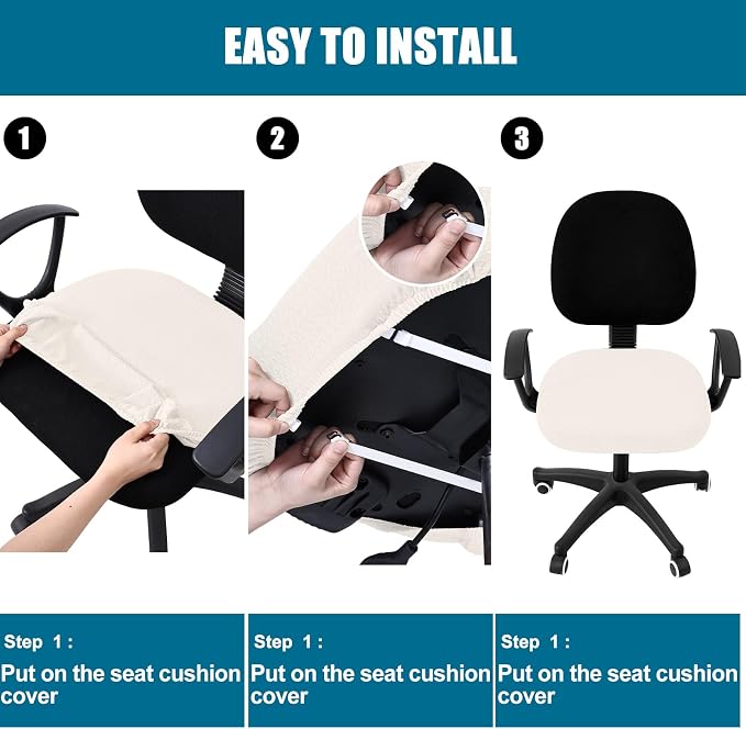 Smiry Office Computer Chair Seat Covers for Desk, Anti-dust Protector | Stretch Jacquard Removable Washable Desk Chair Seat Cushion Protectors, Ivory
