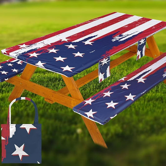 Picnic Table Cover with Bench Covers Table Cloth Tablecloth Summer Outdoor Rv Patio Tent Camping Glamping Campsite Camper Essentials Accessories Items Gear Gadgets Stuff Necessities Supplies Must Have