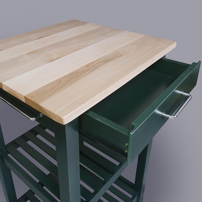 Casual Home Sunrise (Small) with Solid Harvest Hardwood Top Kitchen Island, 22.75" W, Natural/Hunter Green