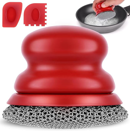 Cast Iron Scrubber and Scraper, Chain Mail Scrubber Cast Iron for Cleaning Dishes, Stock Pots, Pans, Griddles, Grills, Dish Scouring Pads