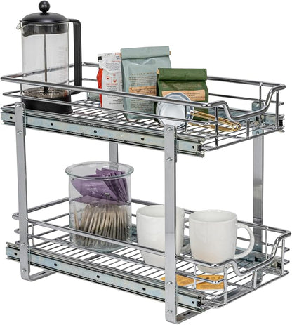 Household Essentials Chrome-Plated Steel Dual-Tier Pull-Out Organizer
