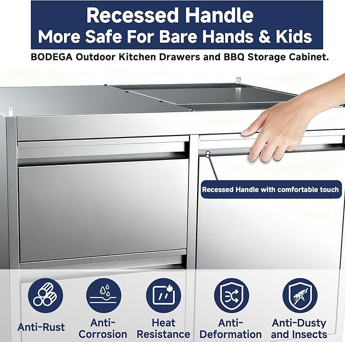 BODEGA Stainless Steel Outdoor Kitchen Cabinets, Modular 30'' Propane Gas Grill Storage with Weatherproof 2 Drawers & Gas Tank Compartment, Kitchen BBQ Drawer Cabinet for Outdoor Kitchen BBQ Island.
