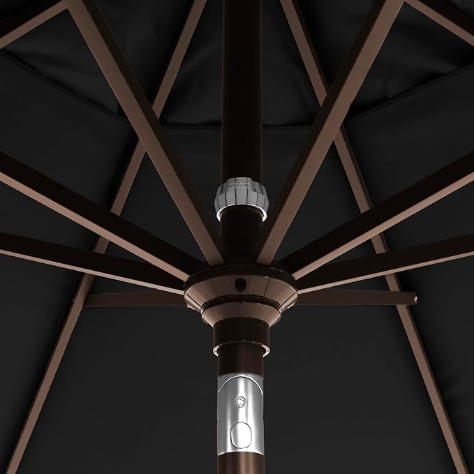 California Umbrella 12-Year-Non-Fading, 9Ft Premium Sunbrella Patio Umbrella, Hand-Crank, Button-Tilt, Bronze Frame, Black Fabric